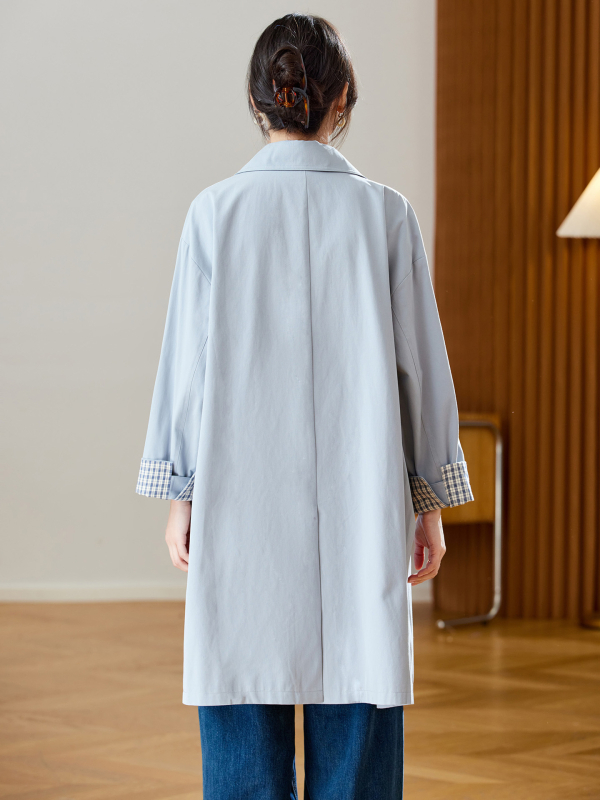 Női pamut cocoon fazonú khaki trench kabát, középhosszú, 2026 tavasz–ősz kollekció, brit vintázs stílus