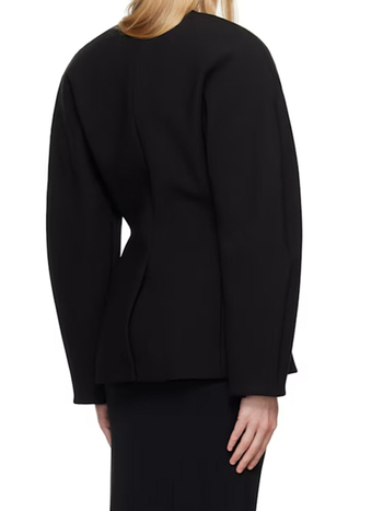 Ženska jakna srednje duljine od pamukasto-smjese, s uskim strukom, V-izrez, dugi rukavi, elegantan gradski stil
