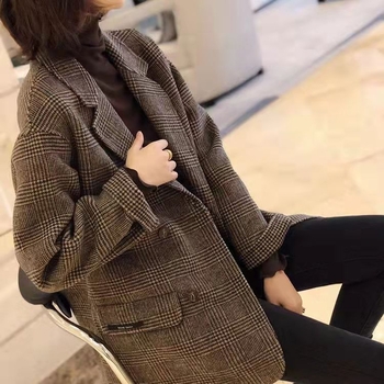Női gyapjú-kasmír kabát kockás mintával, kétoldalas, középhosszú, koreai stílusú, elegáns