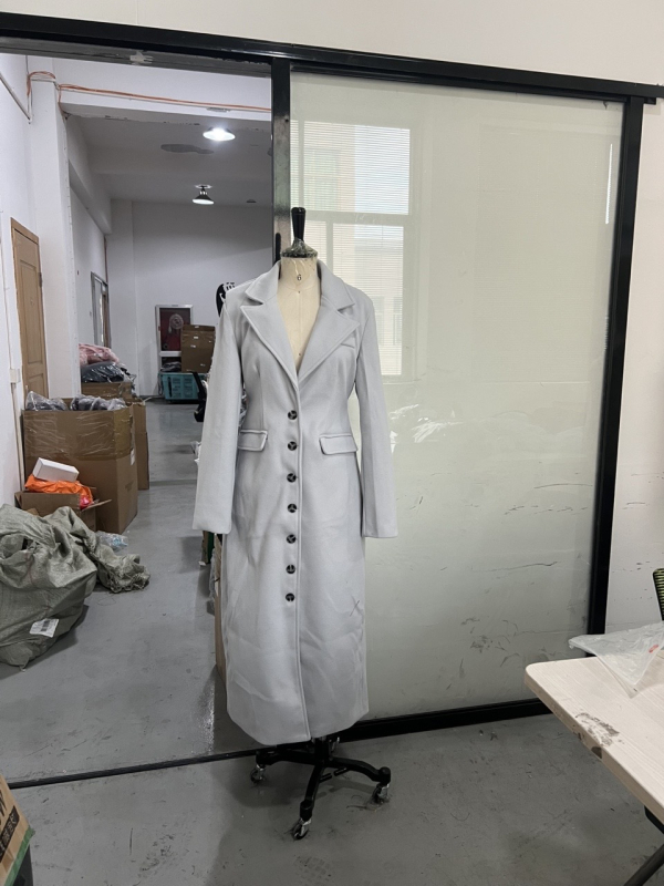 Palton lung de damă din poliester, cu rever și curea, culoare solidă, mâneci lungi, iarnă 2025