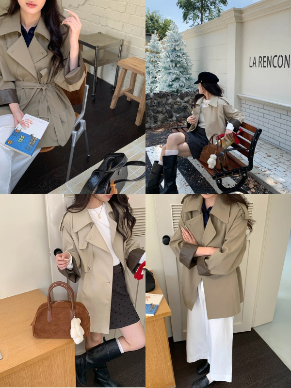 3. Morning Pariz Vintage Trench kaput s ovratnikom i vezom u struku Zy3372