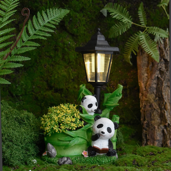 Panda posuda za cvijeće od smole sa solarnim vanjskim svjetlom za vrt