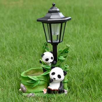 Panda posuda za cvijeće od smole sa solarnim vanjskim svjetlom za vrt