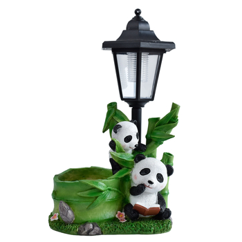 Panda posuda za cvijeće od smole sa solarnim vanjskim svjetlom za vrt