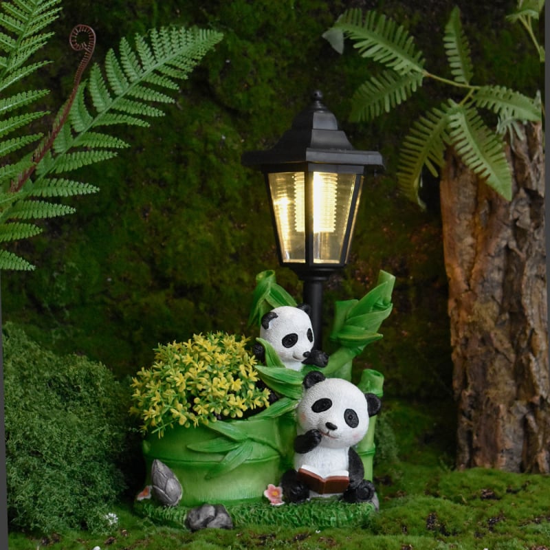Panda posuda za cvijeće od smole sa solarnim vanjskim svjetlom za vrt