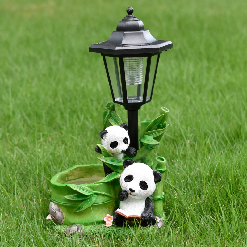 Panda posuda za cvijeće od smole sa solarnim vanjskim svjetlom za vrt