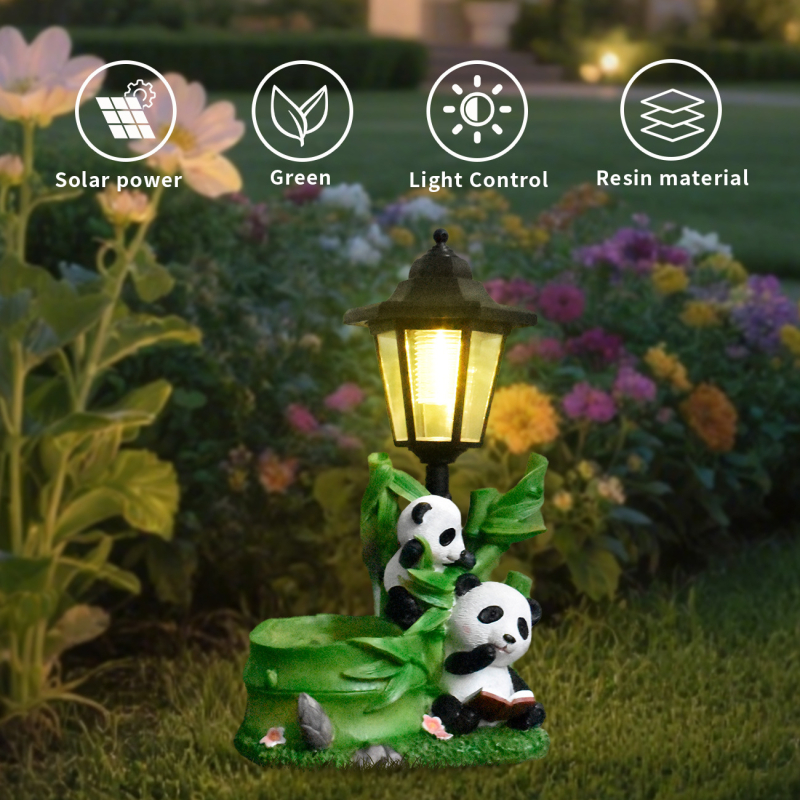 Panda posuda za cvijeće od smole sa solarnim vanjskim svjetlom za vrt