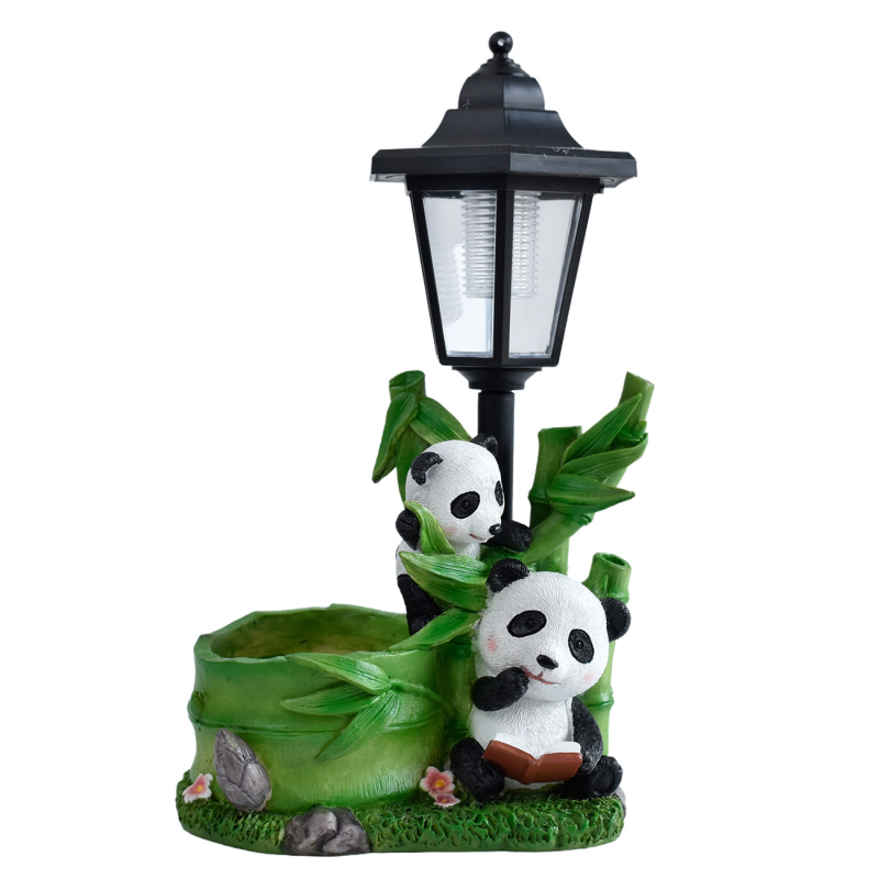 Panda posuda za cvijeće od smole sa solarnim vanjskim svjetlom za vrt