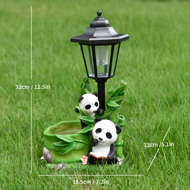 Panda posuda za cvijeće od smole sa solarnim vanjskim svjetlom za vrt