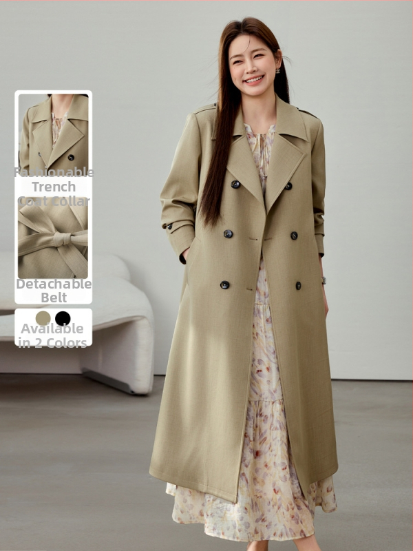 Xianlixiu dámsky trench coat v britskom štýle, voľný strih, stredná dĺžka, golier, dvojradové zapínanie, jar 2025