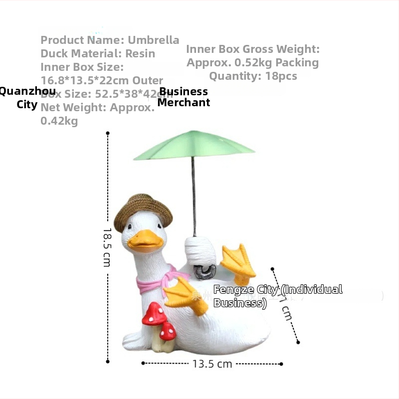 Smolna patka s kišobranom — kreativna i slatka vrtna ukras, vanjska dekoracija dvorišta, ručni rad, YoYo Duck