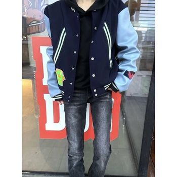 Geacă baseball patchwork în stil american, broderie, casual, pentru bărbați, streetwear