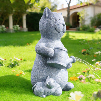 Solarna mačja statua sa solarnom lampom za vanjski vrt, smola, stil francuskog seoskog doma