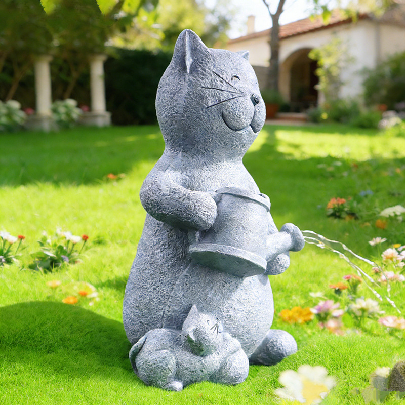 Solarna mačja statua sa solarnom lampom za vanjski vrt, smola, stil francuskog seoskog doma