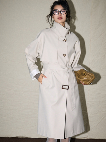 Palton de femei tip trench, oversize, cu guler înalt, lungime medie, stil coreean casual