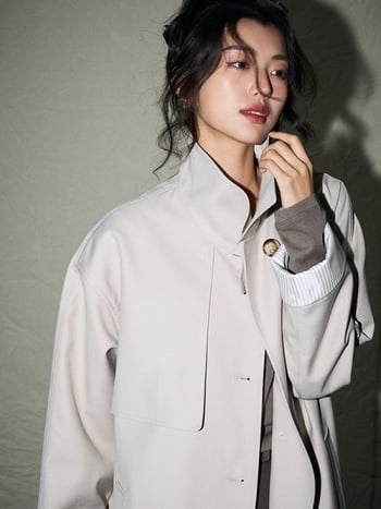 Palton de femei tip trench, oversize, cu guler înalt, lungime medie, stil coreean casual