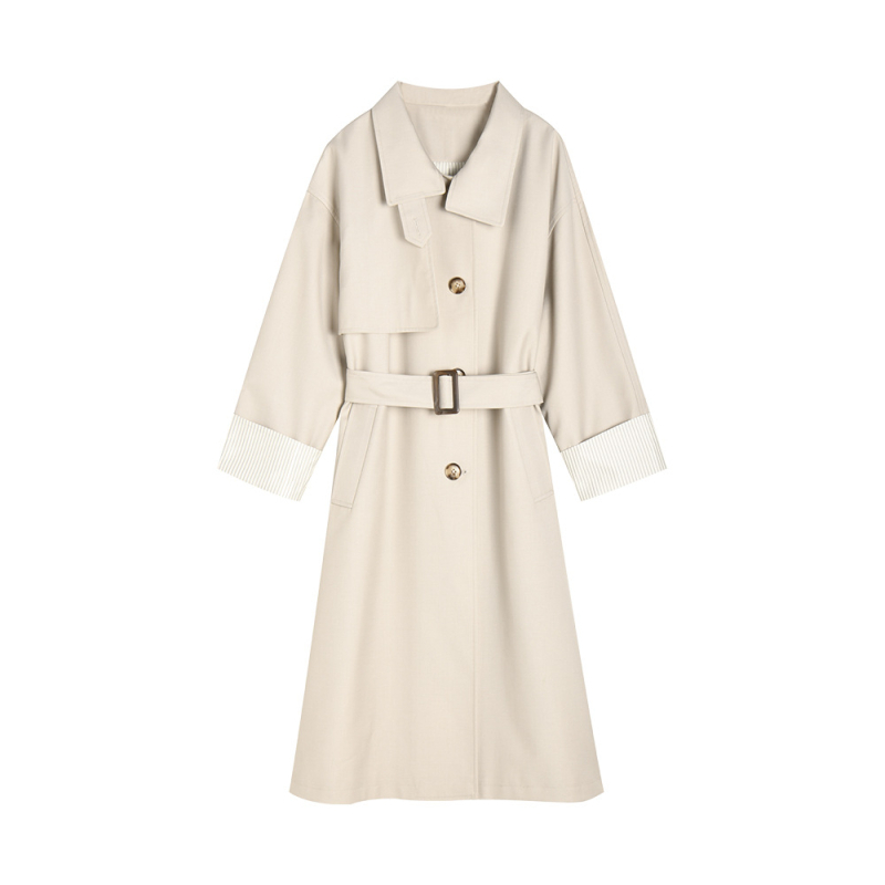 Palton de femei tip trench, oversize, cu guler înalt, lungime medie, stil coreean casual