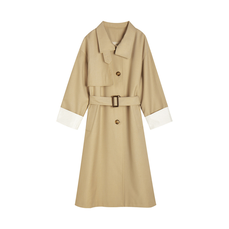 Palton de femei tip trench, oversize, cu guler înalt, lungime medie, stil coreean casual