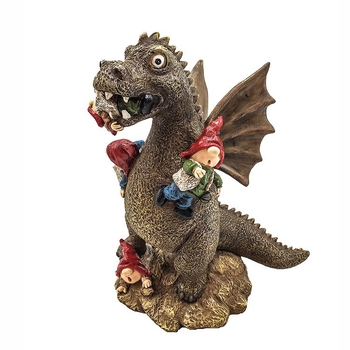 Figurica od smole: krilati dinosaur koji jede gnoma, ukras za vrt, ručno izrađena figura