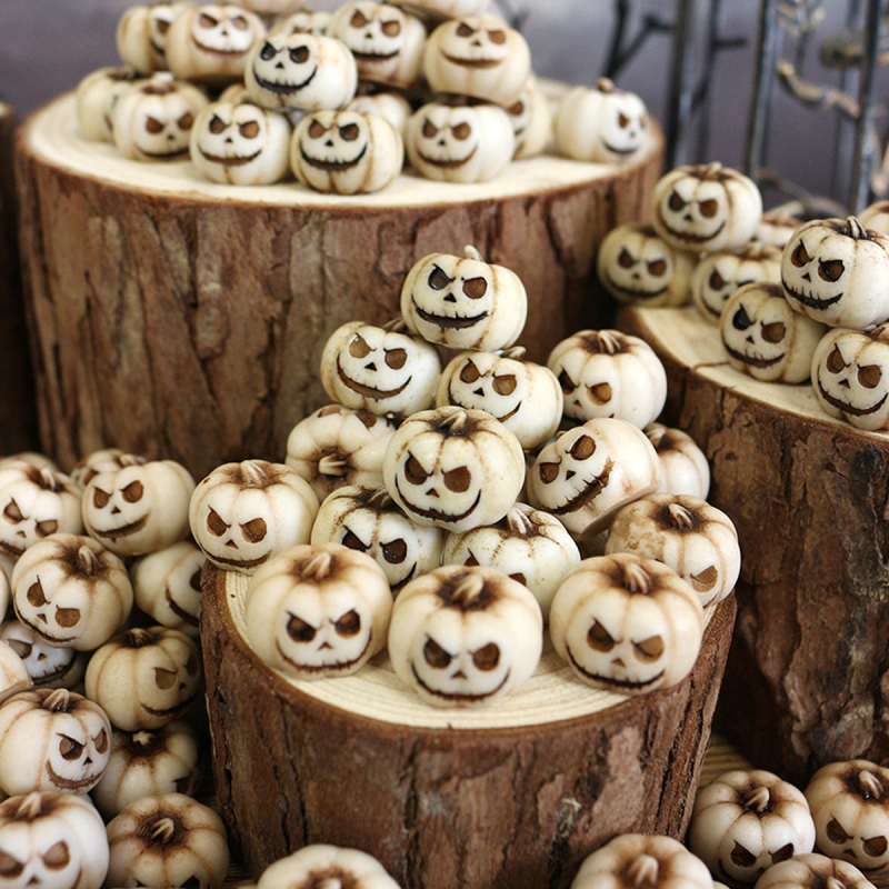 Set bijelih mini tikvi s glavom duha, od smole, Halloween ukras za vrt, mikro pejzažni kamen za postavljanje