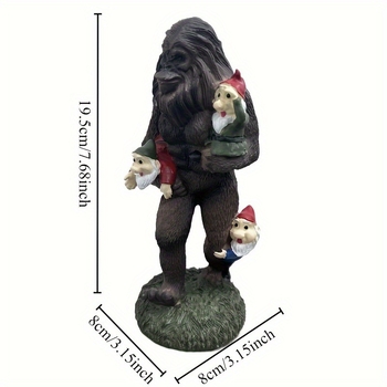Statueta od smole: Fantastična šumska scena s Bigfootom i razigranim gnomima, s krznenim lišćem, za dvorište