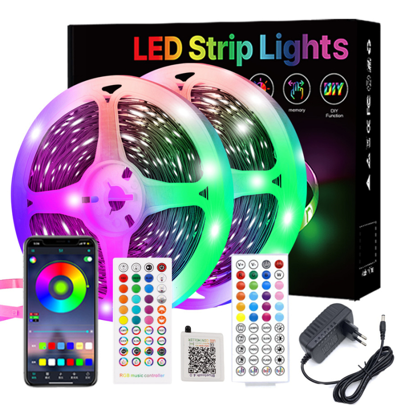 RGB LED traka na skladištu, 44 tipke, 5050, Bluetooth višebojna uz aplikaciju i glazbu, 15 m samoljepljiva podloga