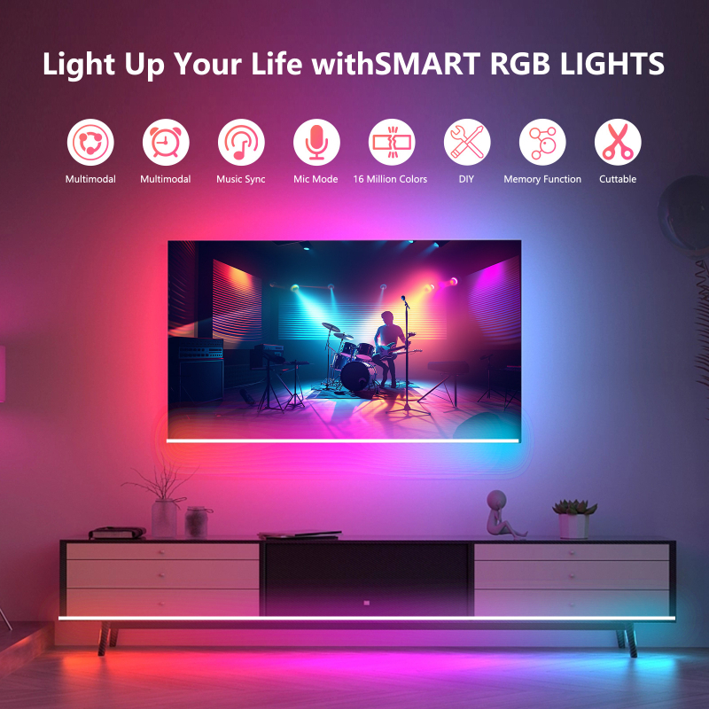 RGB LED traka na skladištu, 44 tipke, 5050, Bluetooth višebojna uz aplikaciju i glazbu, 15 m samoljepljiva podloga