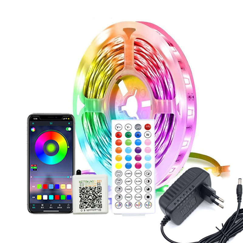 RGB LED traka na skladištu, 44 tipke, 5050, Bluetooth višebojna uz aplikaciju i glazbu, 15 m samoljepljiva podloga