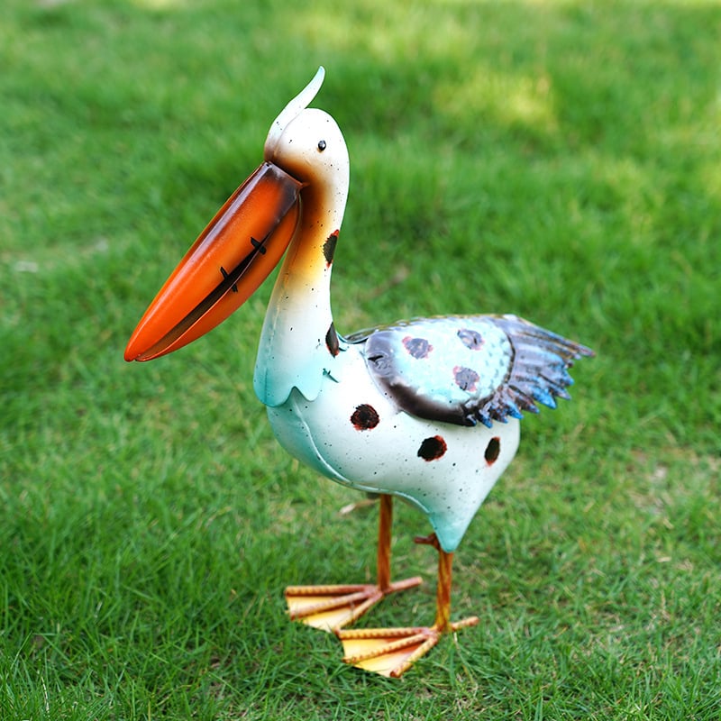 Sculptură metalică pelican pentru grădină, decor exterior