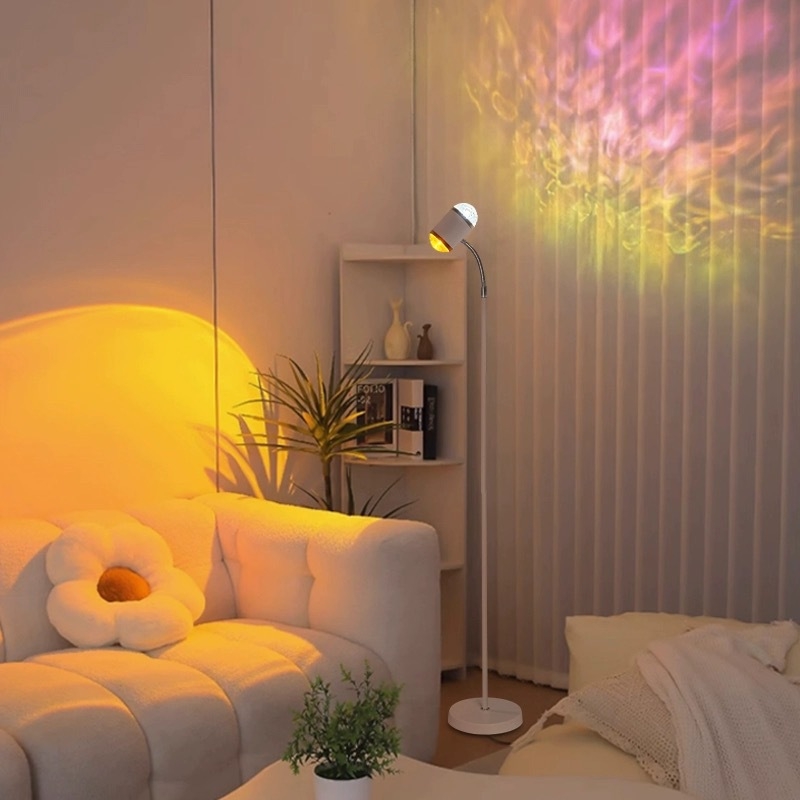 Podna lampa s motivom vodnih valova u boji zalazak sunca, moderna minimalistička LED rasvjeta za dnevni boravak