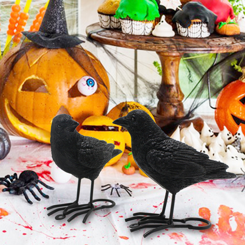 Set od dvije smolene vrane za Halloween – dekoracije za stol i vrt