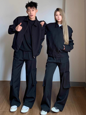 Cleanfit Crna kratka muška jakna – proljeće/jesen, hip-hop stil, rever s kopčanjem, zatvarač, umetak za ramena, casual bejzbol jakna