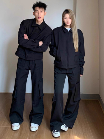 Cleanfit Crna kratka muška jakna – proljeće/jesen, hip-hop stil, rever s kopčanjem, zatvarač, umetak za ramena, casual bejzbol jakna