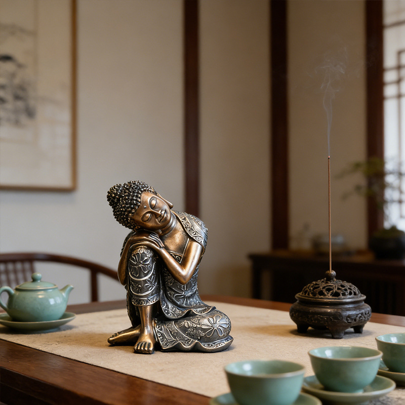 Retro Buddha statua za čajnu sobu, zen dekor za hodnik i dnevni boravak, za vrt i balkon