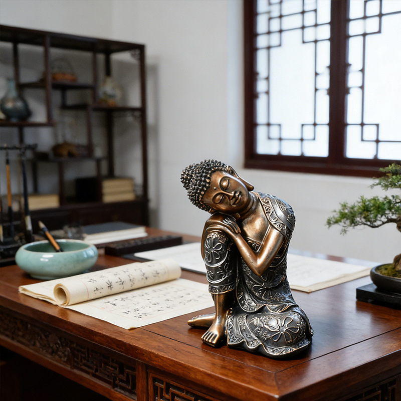 Retro Buddha statua za čajnu sobu, zen dekor za hodnik i dnevni boravak, za vrt i balkon