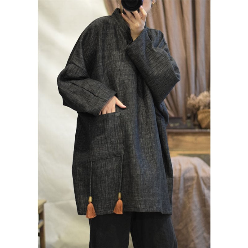 Jesen-zimski originalni debeli dvostruki laneni kaput s resama, retro patriotski stil, velike džepove, ležernog kroja