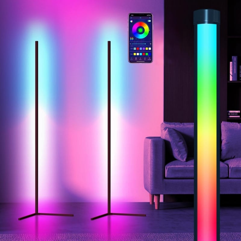 Pametna podna lampa RGBIC s promjenom boje, rasvjeta u kutu atmosfere, noćno svjetlo, dom dekor, upravljanje putem aplikacije