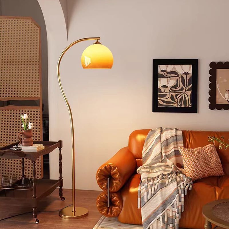 Vintage podna lampa od stakla u boji zalaska sunca žuta, S-oblik, luksuzan moderni minimalistički stil, za dnevni boravak ili spavaću sobu