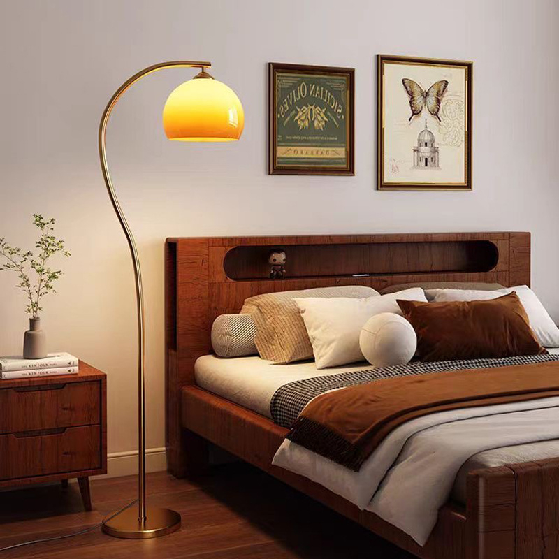 Vintage podna lampa od stakla u boji zalaska sunca žuta, S-oblik, luksuzan moderni minimalistički stil, za dnevni boravak ili spavaću sobu