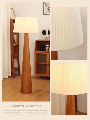 Podna lampa od masivnog drveta, u francuskom vintage stilu, za dnevni boravak uz kauč - dekorativna kremasta svjetiljka za ugodnu atmosferu