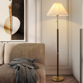 Nordijski stil stojeća lampa s plisiranim sjenilom od tkanine, za dnevni boravak i spavaću sobu – elegantno dekorativno osvjetljenje