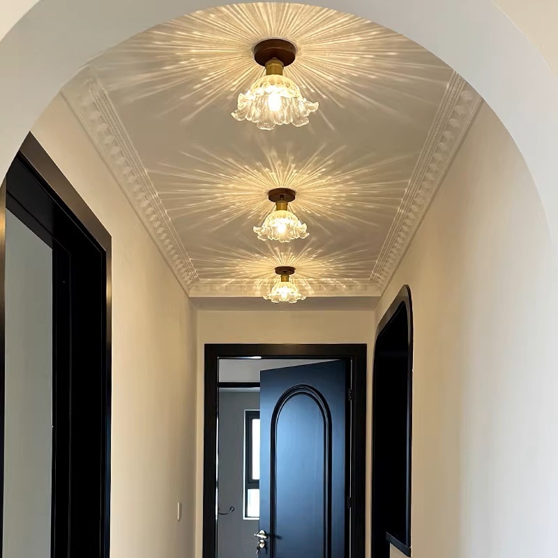 Tavan LED svjetiljka od orahovog drveta sa staklenim abažurom – moderni minimalistički dizajn kineskog stila za hodnik, foyer, balkon, kuhinju i kupaonu