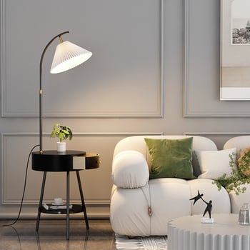 Podna lampa s integriranim ormarićem i stolićem uz kauč, skandinavski luksuzni dizajn