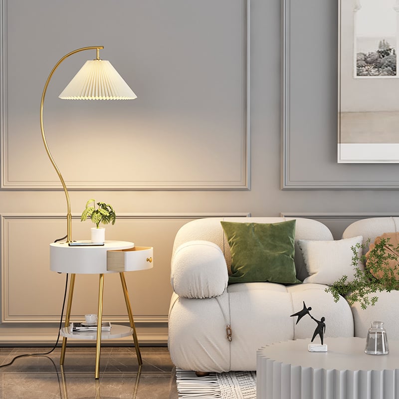 Podna lampa s integriranim ormarićem i stolićem uz kauč, skandinavski luksuzni dizajn