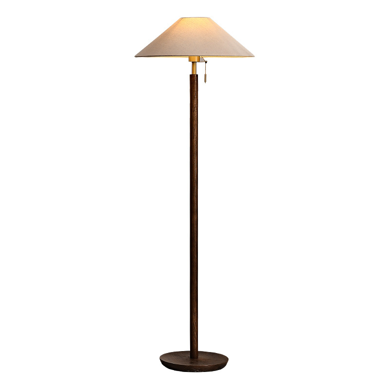 Japanskog stila podna lampa od masivnog drveta s platnenim sjenilom