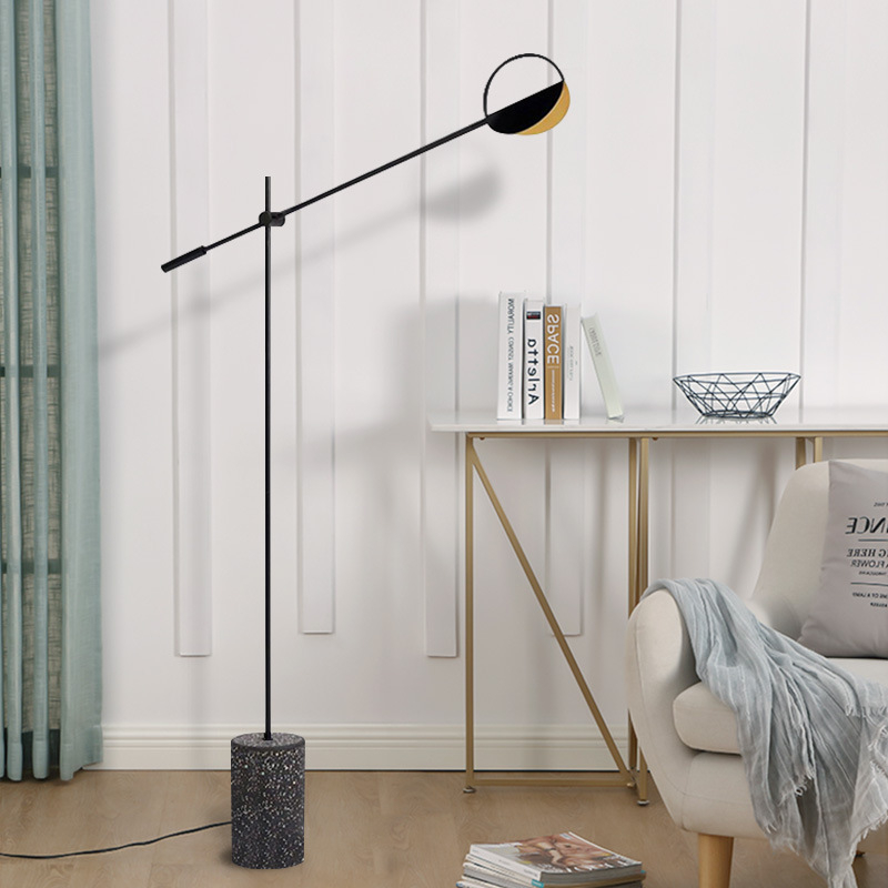 Podna lampa od terrazza s prilagodljivim ramom – skandinavski moderni dizajn, minimalističko osvjetljenje