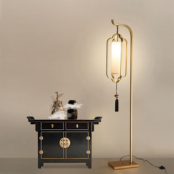 Nova kineska stil podna lampa s željeznim tijelom, LED, tkaninsko sjenilo, podesiva visina