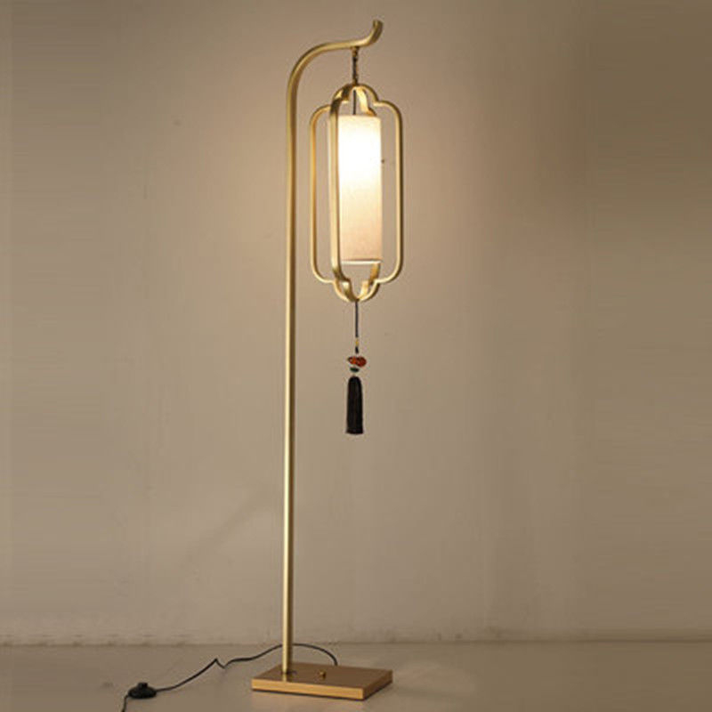 Nova kineska stil podna lampa s željeznim tijelom, LED, tkaninsko sjenilo, podesiva visina