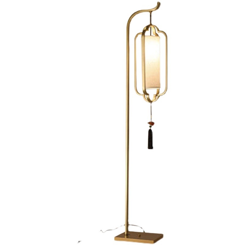 Nova kineska stil podna lampa s željeznim tijelom, LED, tkaninsko sjenilo, podesiva visina