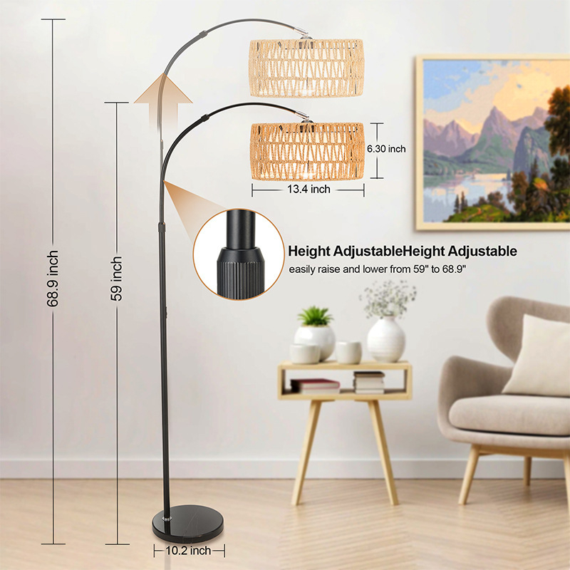 LED stojeća lampa s bambusovim sjenilom za atmosferu livestreama, dnevni boravak u vintage ribarskom stilu